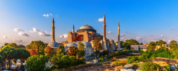 Panorama of Hagia Sophia in Istanbul, Turkey Panorama of Hagia Sophia in Istanbul, Turkey. hagia sophia istanbul photos stock pictures, royalty-free photos & images