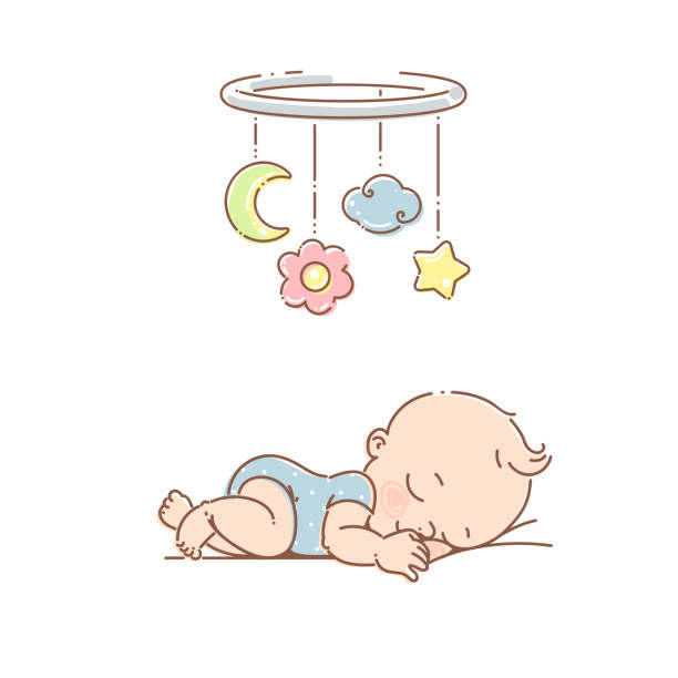 ilustrações, clipart, desenhos animados e ícones de sono pequeno do bebé o brinquedo móvel. - baby clothing its a girl newborn baby goods