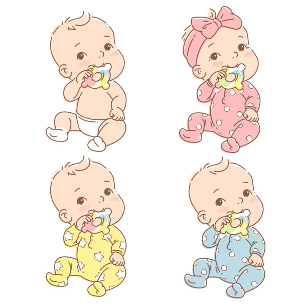 Set With Little Baby Boy Girl In Diaper Or Pajamas Hold Teething Ring Stock Illustration - Download Image Now - iStock Set With Little Baby Boy Girl In Diaper Or Pajamas Hold Teething Ring Stock Illustration - Download Image Now - iStock