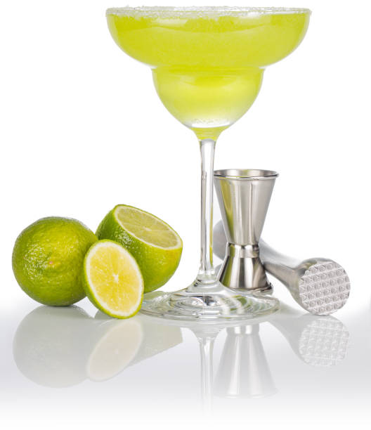 fresh margarita cocktail isolated on white stock photo
