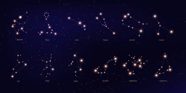 illustrations, cliparts, dessins animés et icônes de ensemble d'illustrations de vecteur de constellation de zodiaque - constellation