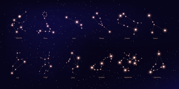 Zodiac constellation vector illustrations set