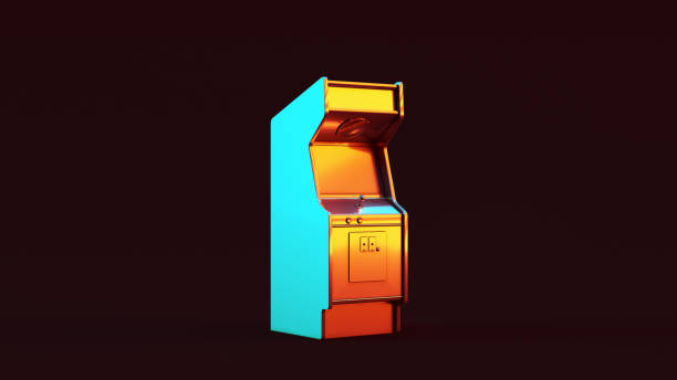 istock Silver Vintage Arcade Console with Red Orange and Blue Green Moody 80s lighting 1182269252
