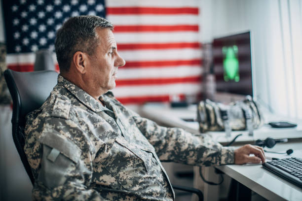 istock US soldier working at the office 1182271166