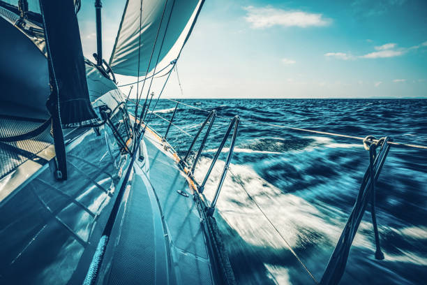 Sailing with sailboat at sunset