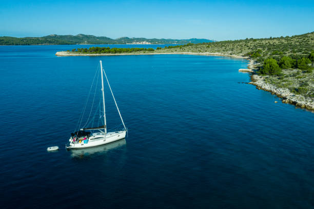 istock Sailing with sailboat, view from drone 1182272716