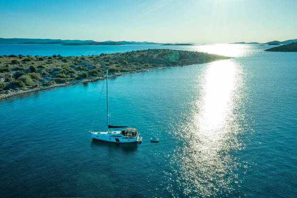istock Sailing with sailboat, view from drone 1182272724