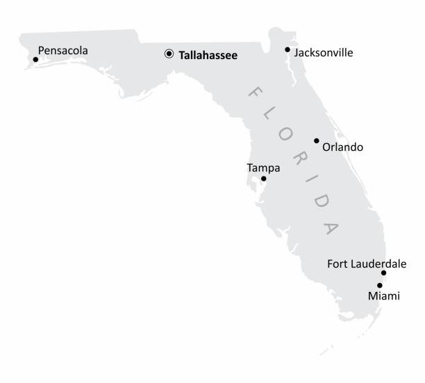 флорида изолированная карта - florida cartography map florida keys stock illustrations