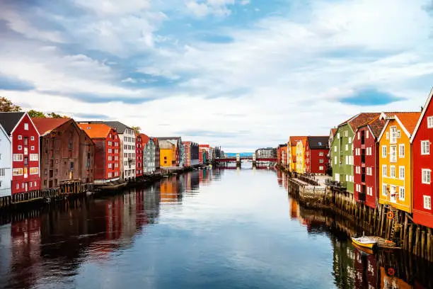 Trondheim view at sunset time from Old Town Bridge.
Norway