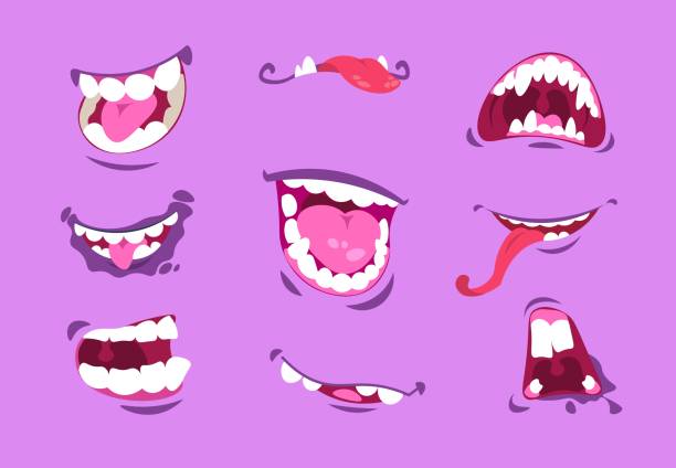 1907m30i010n004fc06432250501 Monster Mouths Cartoon Scary And Crazy Faces  With Angry Expressions Comic Cute Caricature Mouth With Teeth And Tongues  Stock Illustration - Download Image Now - iStock