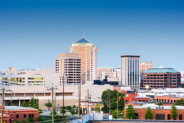 Montgomery, Alabama, USA downtown skyline at twilight.