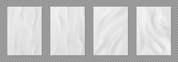 istock Glued paper. Realistic wet wrinkled posters, white blank creased paper with wheatpaste, adhesive stickers set. Vector banners 1182292685
