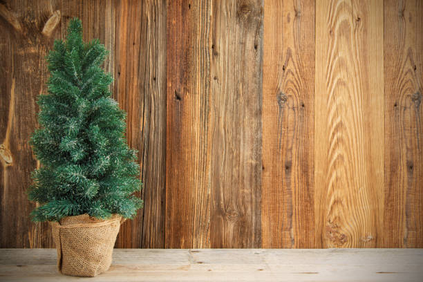 istock Christmas Tree, Rustic Brown Wooden Background, Copy Space 1182298151