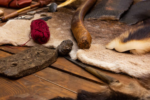 istock handicraft workbench desk set material tanned deer leather yarn tannery 1182298328