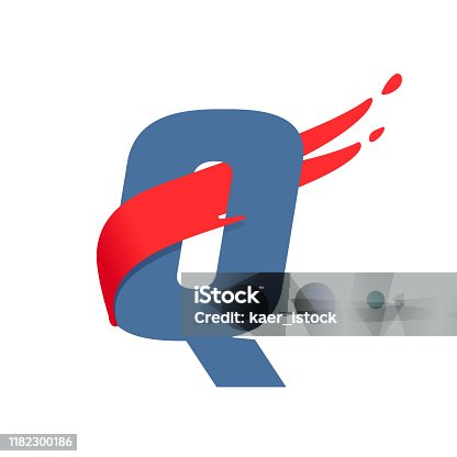istock Q letter logo with fast speed red flag line. 1182300186