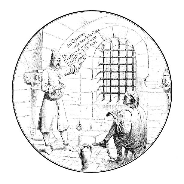 Marco Polo in Genoa Prison circa 1298  marco polo explorer stock illustrations