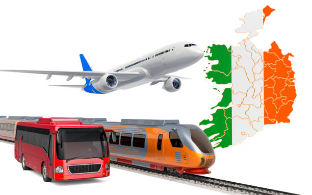 istock Passenger transportation in Ireland by buses, trains and airplanes, concept. 3D rendering isolated on white background 1182301508