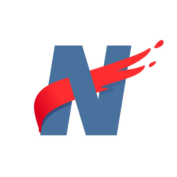 ilustrações, clipart, desenhos animados e ícones de logotipo da letra de n com linha rápida da bandeira vermelha da velocidade. - letter n flash