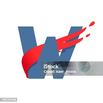 istock W letter logo with fast speed red flag line. 1182301668