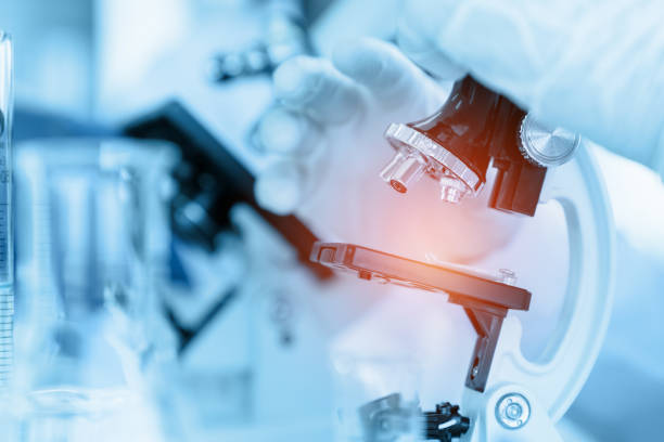 Healthcare and medicine Close Up Scientist using microscope in laboratory room while making medical testing and research microbiology stock pictures, royalty-free photos & images