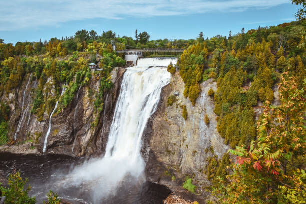 Montmorency Falls on a sunny fall day. Quebec, Canada stock photo