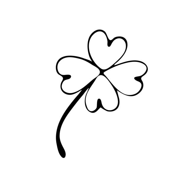 Clover four-leaf line art. St. Patrick s day. Continuous line drawing. Editable line. Hand-drawn symbol symbol of good luck. Doodle outline. Black and white vector minimalist illustration. Sketch. Clover four-leaf line art. St. Patrick s day. Continuous line drawing. Editable line. Hand-drawn symbol symbol of good luck. Doodle outline. Black and white vector minimalist illustration. Sketch. clover celebration event sparse simplicity stock illustrations