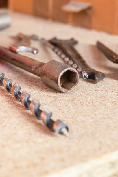 istock metal drill long installation equipment wrench. Set construction tool worker 1182305135
