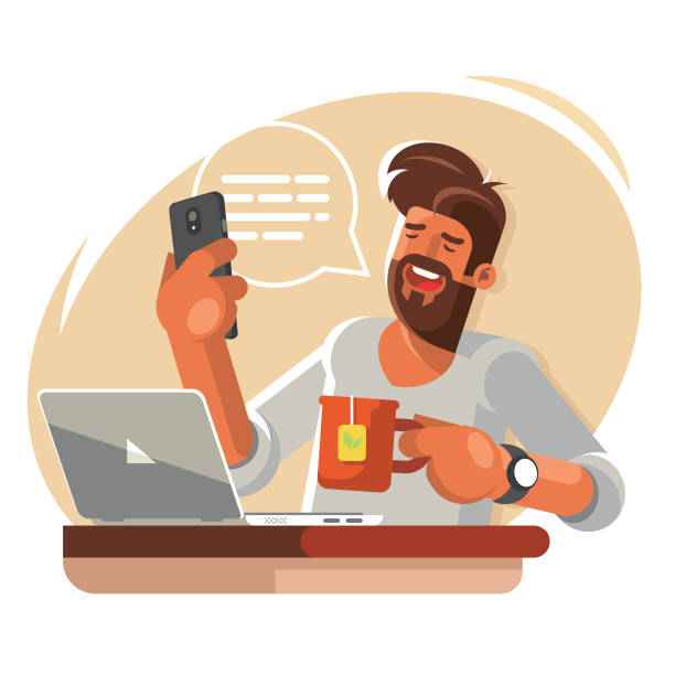 Hipster Making a Video Call vector art illustration