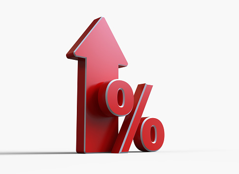 Interest rate raising climbing up percent sign percentage icon red