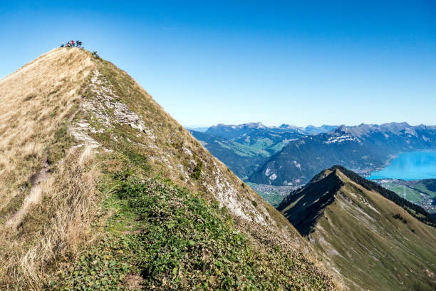 picnic sulla cima del morgenberghorn, oberland bernese, svizzera - brienz mountain landscape lake foto e immagini stock