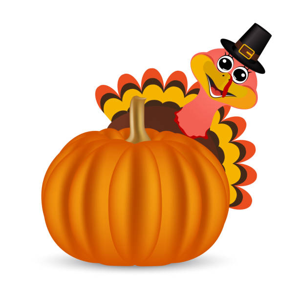 istock Turkey on Thanksgiving Day looks out from behind a pumpkin 1182312538