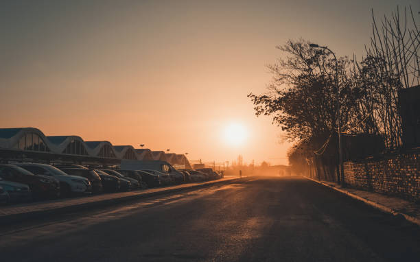 Eskisehir, Turkey - 20th, February, 2019: A sunset photo of Eskisehir railway station passing by its new gate