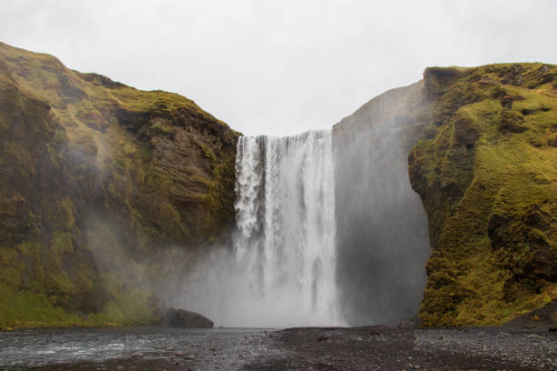 istock Waterfall in Iceland in cloudy weather 1182313522