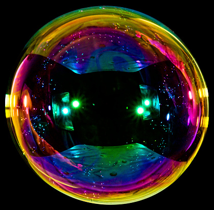 Crystal ball or water bubbles on green gradient background 3D rendering,glossy glass ball design