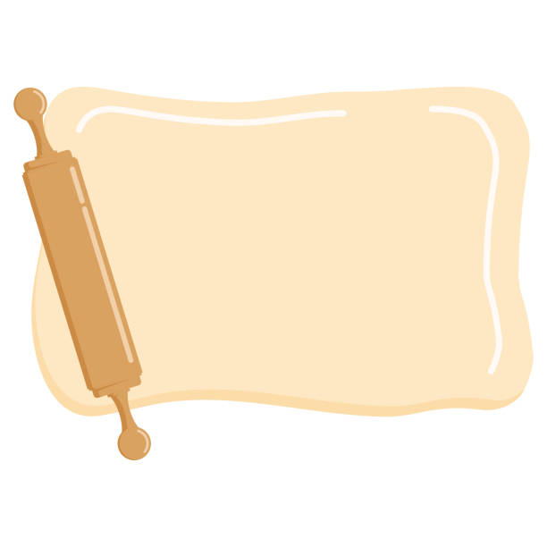 Wooden rolling pin and rolled dough icon flat design cartoon style isolated on white background. Wooden rolling pin and rolled dough icon isolated on white background. Vector Illustration kitchen tool closeup, template with empty space for graphic design. rolling dough stock illustrations