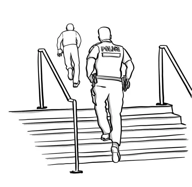 Vector illustration of Police Chasing Criminal On Foot