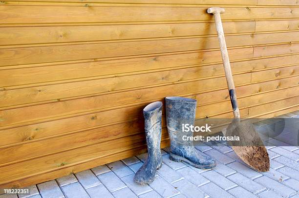 Shovel And Gumboots Stock Photo - Download Image Now - Black Color, Color Image, Dirty