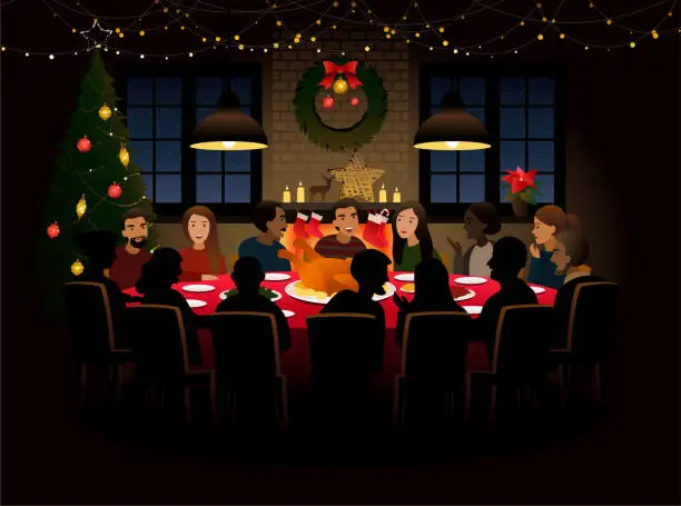 Vector illustration of Christmas dinner