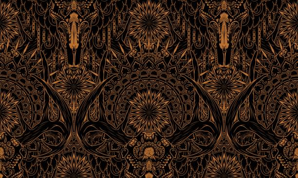 Ornamental Deer Skull Decoration Seamless Background Download with the EPS file for any editable or scalable needs. tattoo seamless texture stock illustrations
