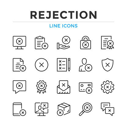 Rejection line icons set. Modern outline elements, graphic design concepts. Stroke, linear style. Simple symbols collection. Vector line icons