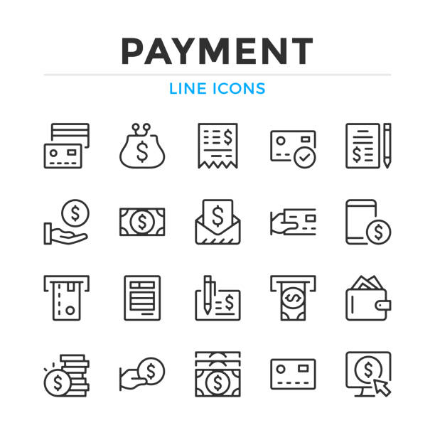 Payment line icons set. Modern outline elements, graphic design concepts. Stroke, linear style. Simple symbols collection. Vector line icons Payment line icons set. Modern outline elements, graphic design concepts. Stroke, linear style. Simple symbols collection. Vector line icons financial bill stock illustrations