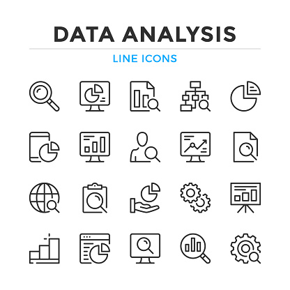 Data analysis line icons set. Modern outline elements, graphic design concepts. Stroke, linear style. Simple symbols collection. Vector line icons