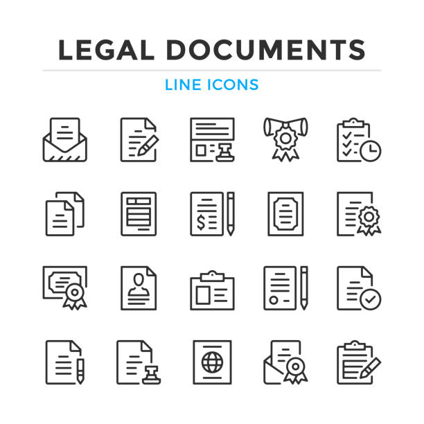 набор значков строки юридических документов. современные элементы контура, концепции графического дизайна. инсульт, линейный стиль. колле� - letter resume document writing stock illustrations