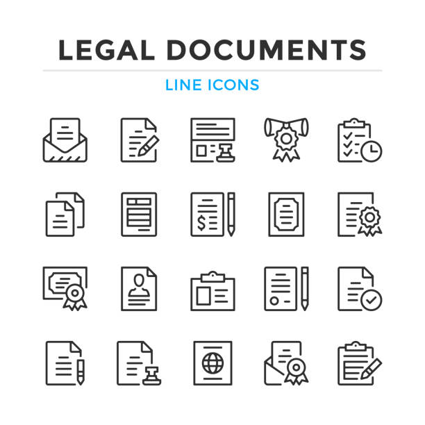 Legal documents line icons set. Modern outline elements, graphic design concepts. Stroke, linear style. Simple symbols collection. Vector line icons Legal documents line icons set. Modern outline elements, graphic design concepts. Stroke, linear style. Simple symbols collection. Vector line icons driver's license stock illustrations