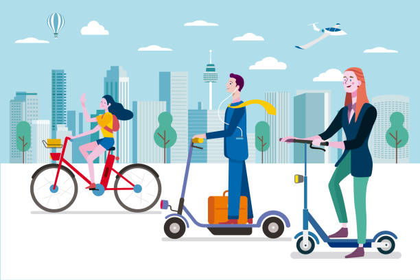 ilustraciones, imágenes clip art, dibujos animados e iconos de stock de movilidad verde - on the move