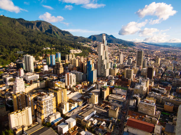 Aerial view of Bogota - Colombia with mountains stock photo