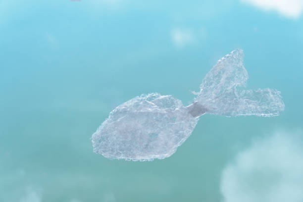 istock plastic fish from garbage with blue water background in environmental pollution concept 1182337738