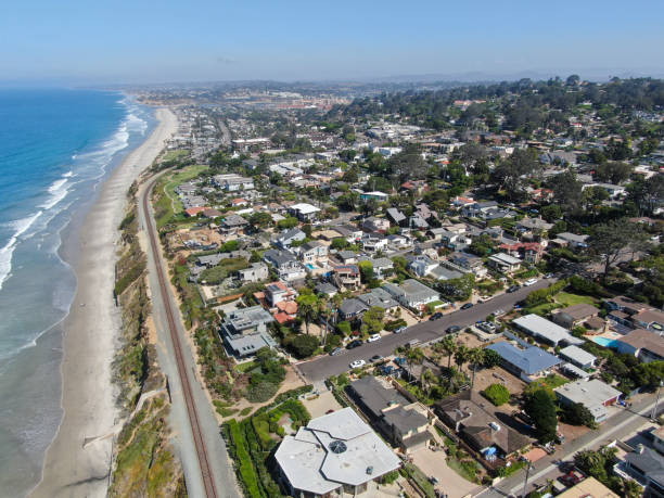 istock Aerial view of Del Mar coastline and beach. 1182340407