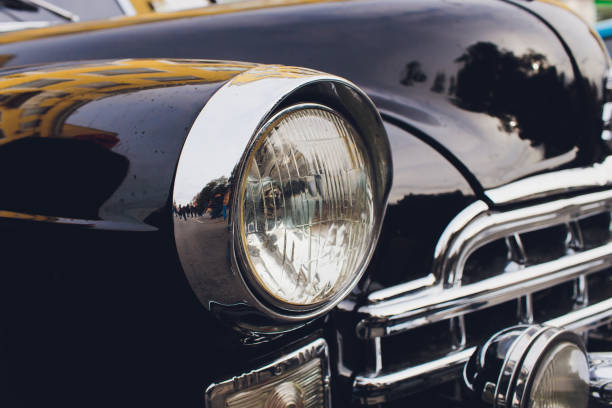 istock View of black classic vintage Soviet car 1182341758