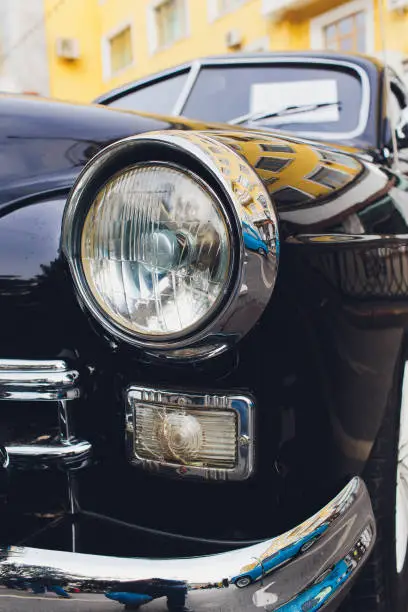 View of black classic vintage Soviet car